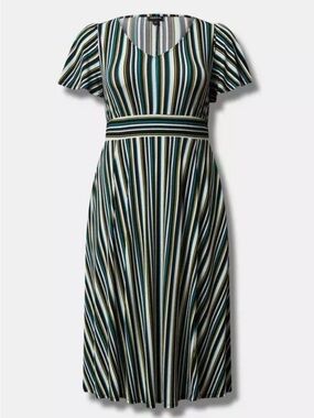 Midi Crepe Studio Knit Flutter Sleeve Dress